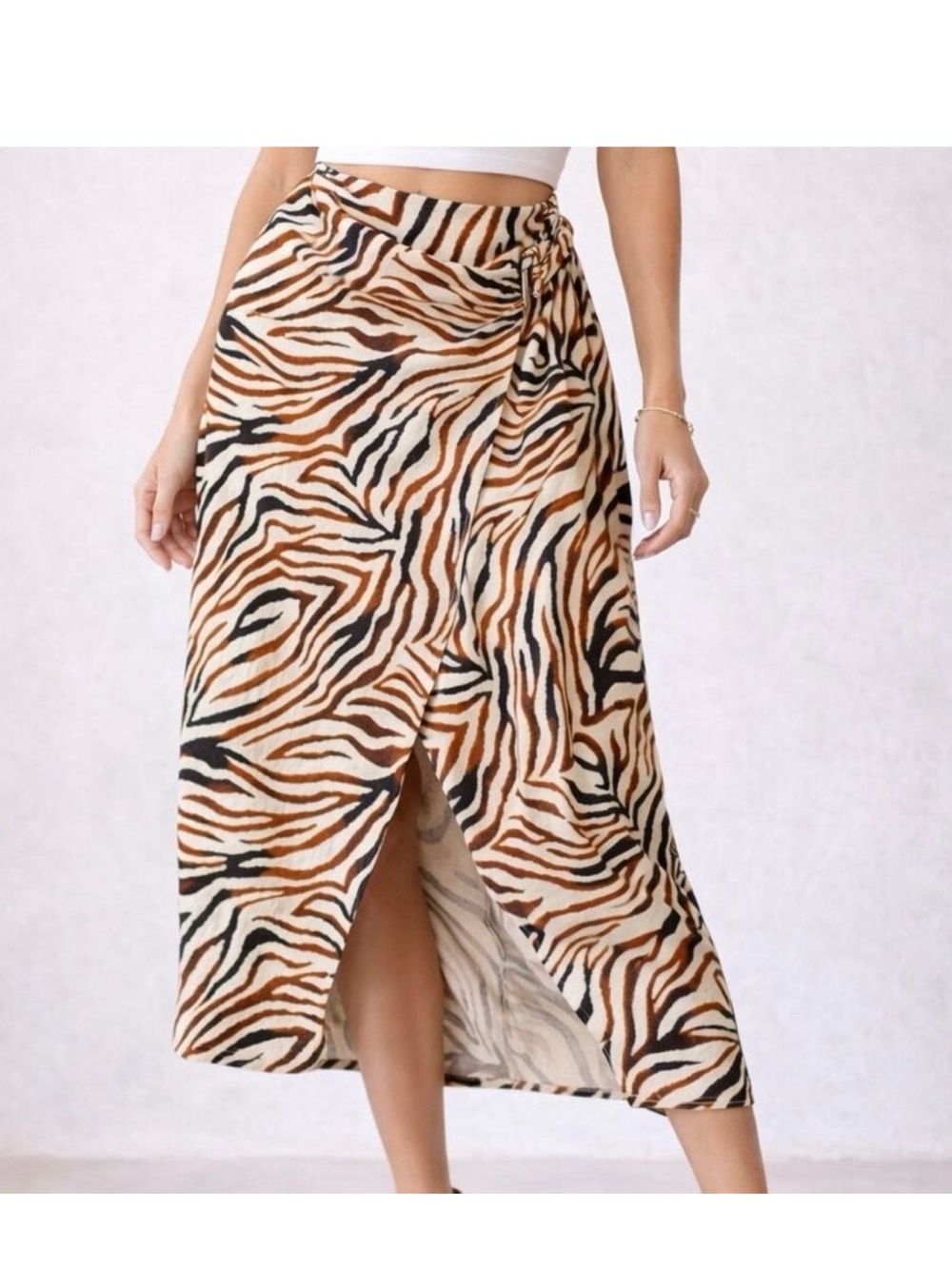 House of Harlow 1960 Zebra-Print Wrap Midi Skirt in Brown, Black, Cream